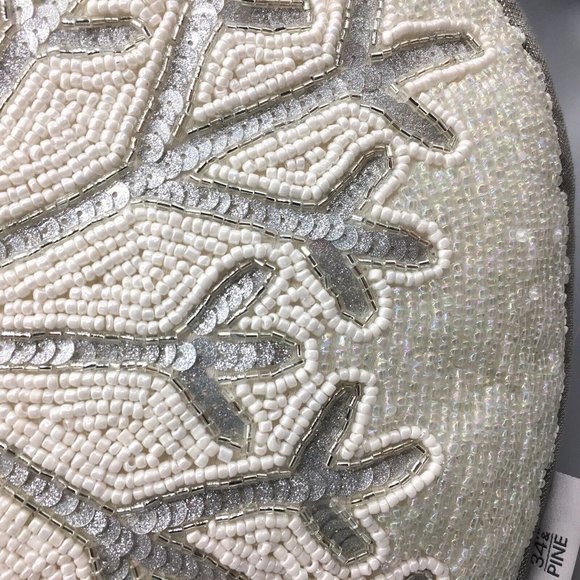 34th&Pine Christmas Silver Snowflake Beaded Sequins Accent Pillow Holiday 15" - Picture 5 of 10